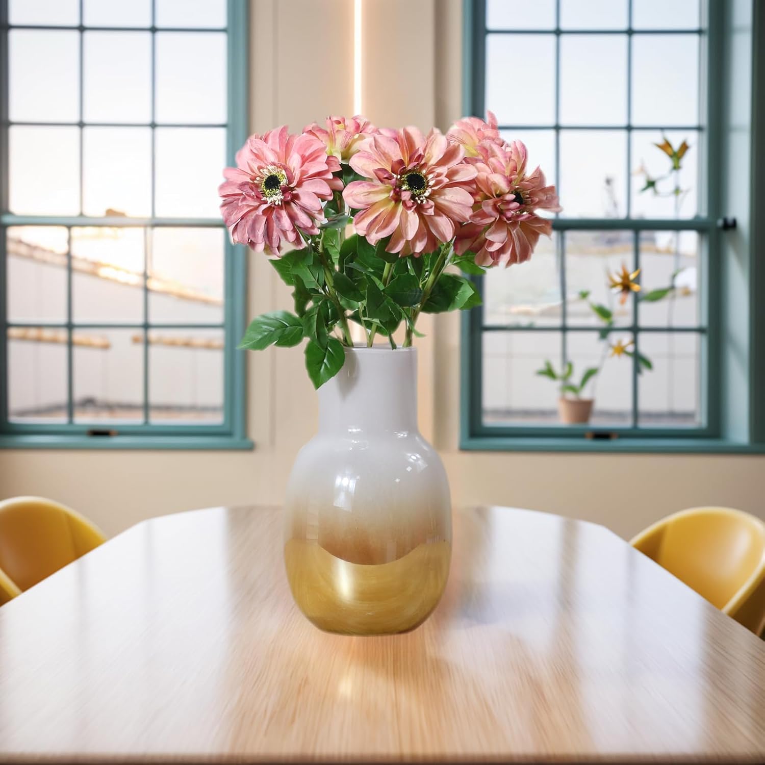 6 Pack Artificial Chrysanthemum Deep Pink Silk Flowers Zinnia Flowers,24'in Long Stem Fake Flower,Suitable for Wedding Decoration Bouquets,Fall Decor,Home Decor(Autumn Powder) - Image 2