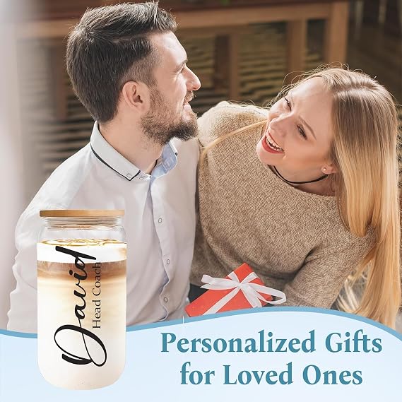 Personalised Gifts For Cat Lovers, 16oz Glass Cups With Lids And Straws, Custom Funny Pet Glass Cups With Name (Custom Name Cup)