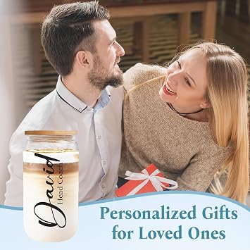 Personalised Gifts For Cat Lovers, 16oz Glass Cups With Lids And Straws, Custom Funny Pet Glass Cups With Name (Custom Name Cup)