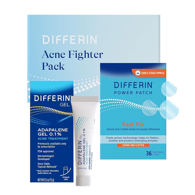 Kit de cuidados faciais Differin com gel de adapaleno e adesivos para o rosto, 15 g + 36 unidades