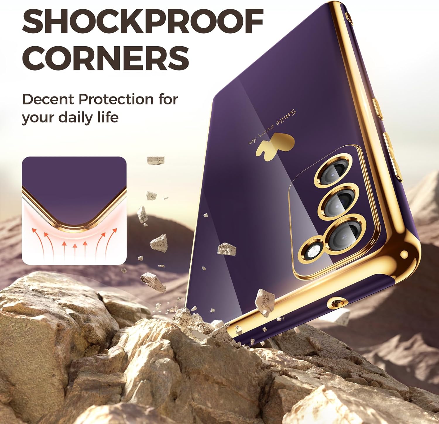 for Samsung Galaxy S20 FE 5G Case with Phone Lanyard Wrist Strap [Butterfly Shape], Luxury Double Heart Pattern Plating Gold Edge Slim Soft Phone Cover Case for Galaxy S20 FE - Purple - Image 2