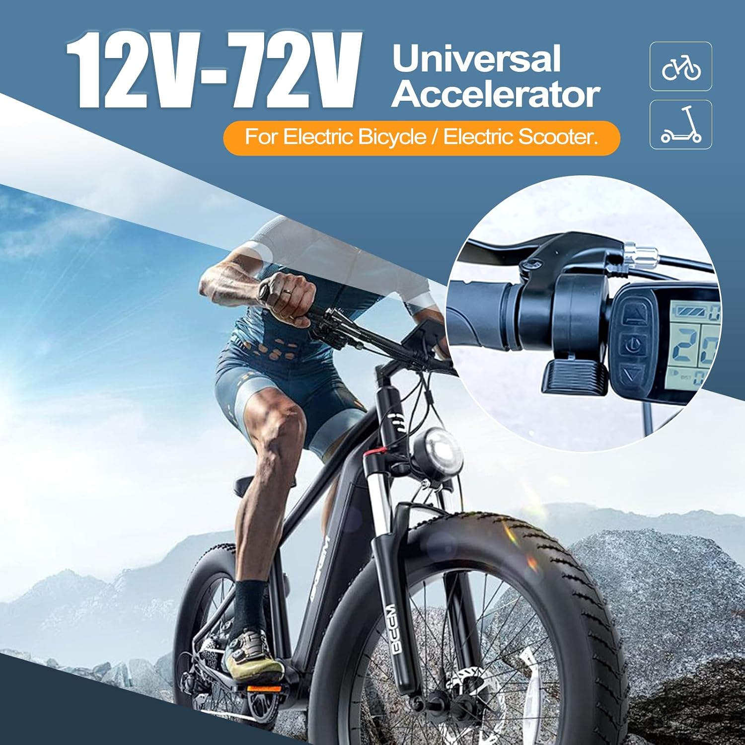Thumb Throttle Ebike: Electric Scooter Throttle, Ebike Throttle, 7/8inch (22mm) Thumb Throttle Speed Control, 12V-72V Universal Controller for E-Bike Electric Scooters