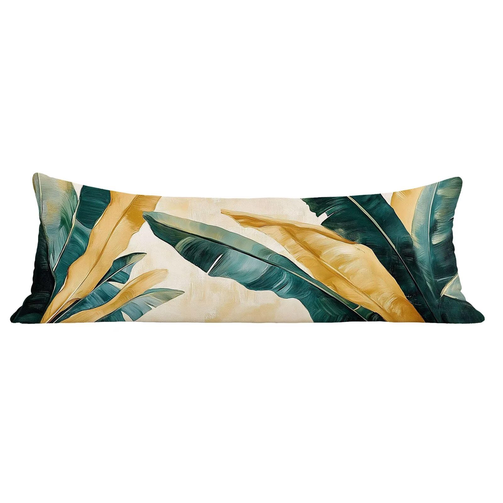 Funda de Almohada 60 x 180 cm Oro Protector Almohada 180 cm con Cremallera Invisible, Lino Durable y Transpirable Pillow Case Largas Hojas Impresión a Doble Cara para Cama, Sofá y Dormitorio dg-289
