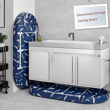 Portable Bathtub,Foldable Freestanding Bathtub,Japanese Soaking Tub,Shower Stall Bathtub,Bathroom Folding SPA Tub For Adults,Boys And Girls,Outdoor/Indoor Hot Ice Bath,47 Inch,Blue,PVC+Al Alloy