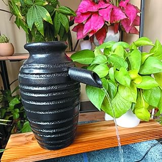 Outdoor Garden Fountain Spitter Pond Water Feature Pump Ceramic Pot Decoration (Black 5.7 inch)