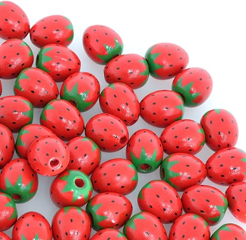 Miniatura 7 de BetterJonny - Cuentas de madera de fresa de 0.827 in para hacer joyas, 60 cuentas espaciadoras naturales para trenzar el cabello, manualidades,