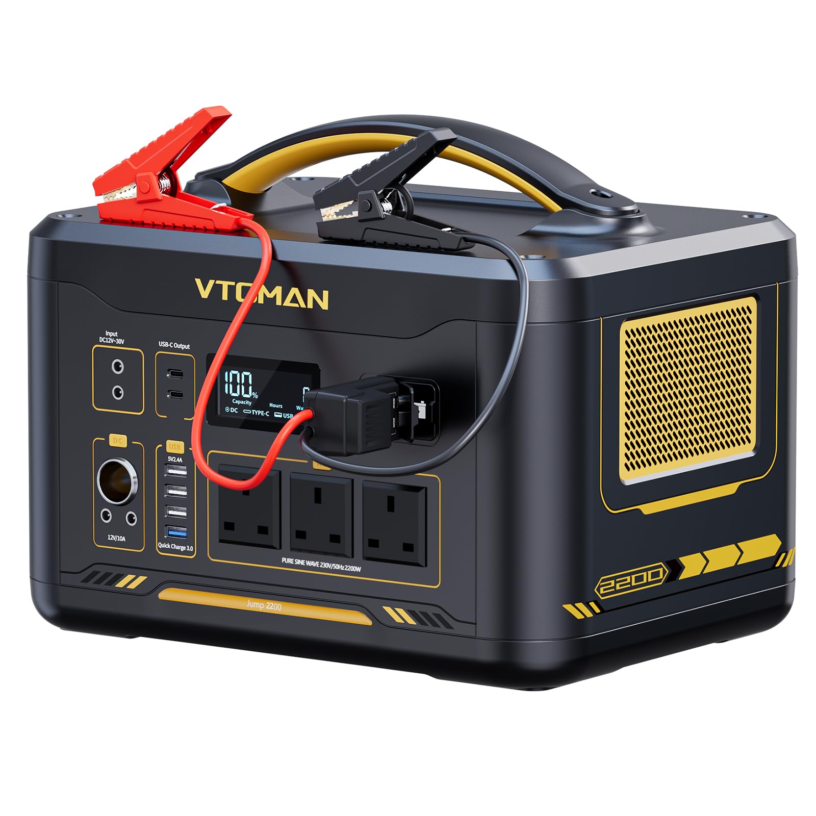 Vtoman Red/Black Jump 2200 Portable Power Station 2200W(Peak 4400W) - 1548Wh Lifepo4 Solar Power Generator 2200W Constant-Power Battery Powe Generator, Dual Pd 100W Type-C, Capacity Expandable To 3096Wh