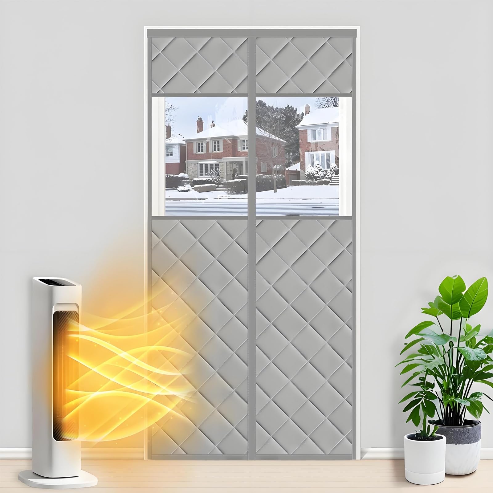 Rideau de porte épaississant d'hiver isolant phonique et thermique gris