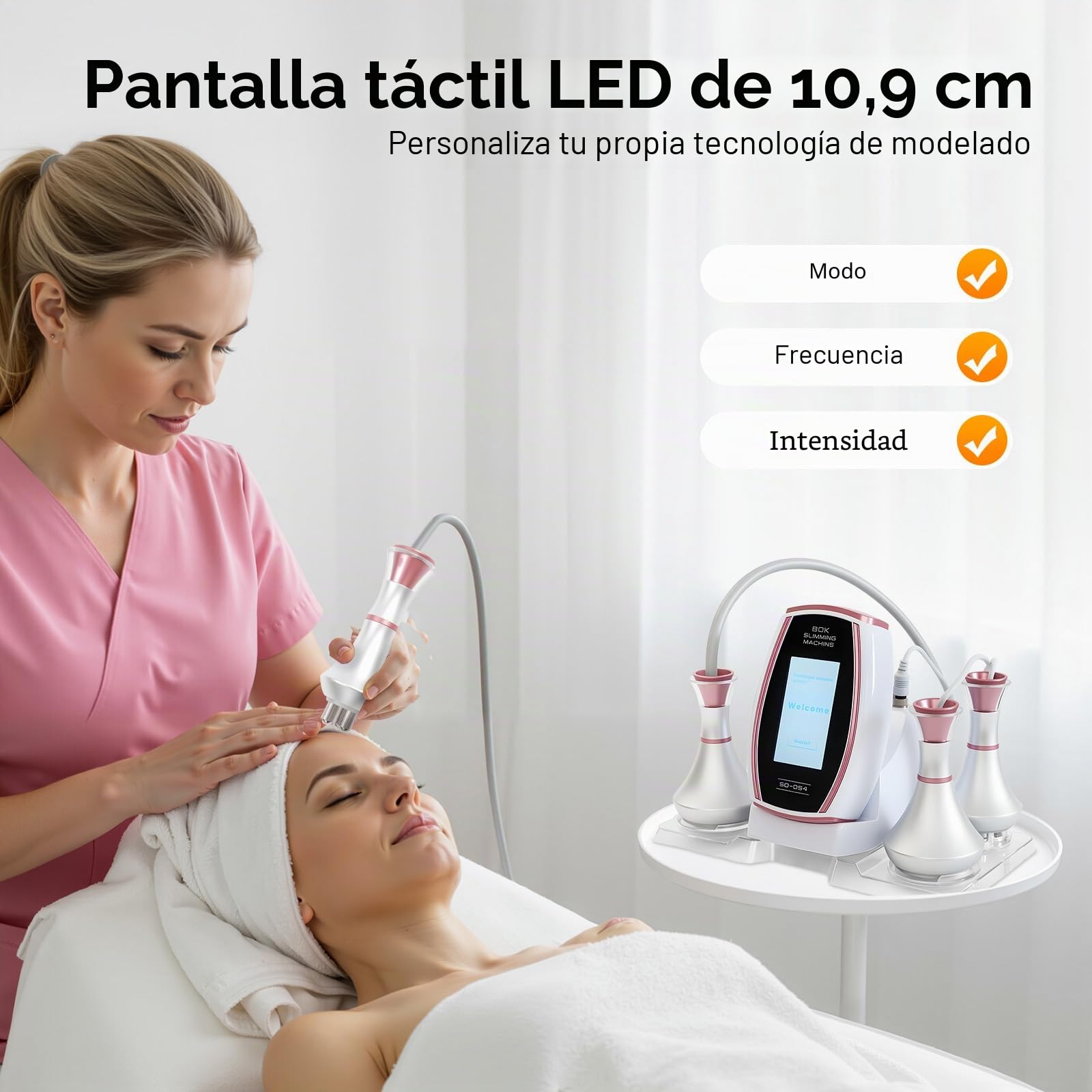 Máquina de cavitación 5 en 1 Multifuncional Cuidado Personal Belleza Corporal Máquina de Deformación de Cuerpo Dispositivo de Cavitación Ultrasónica 5 Cabezales de Tratamiento Para Cuerpo Y Cara