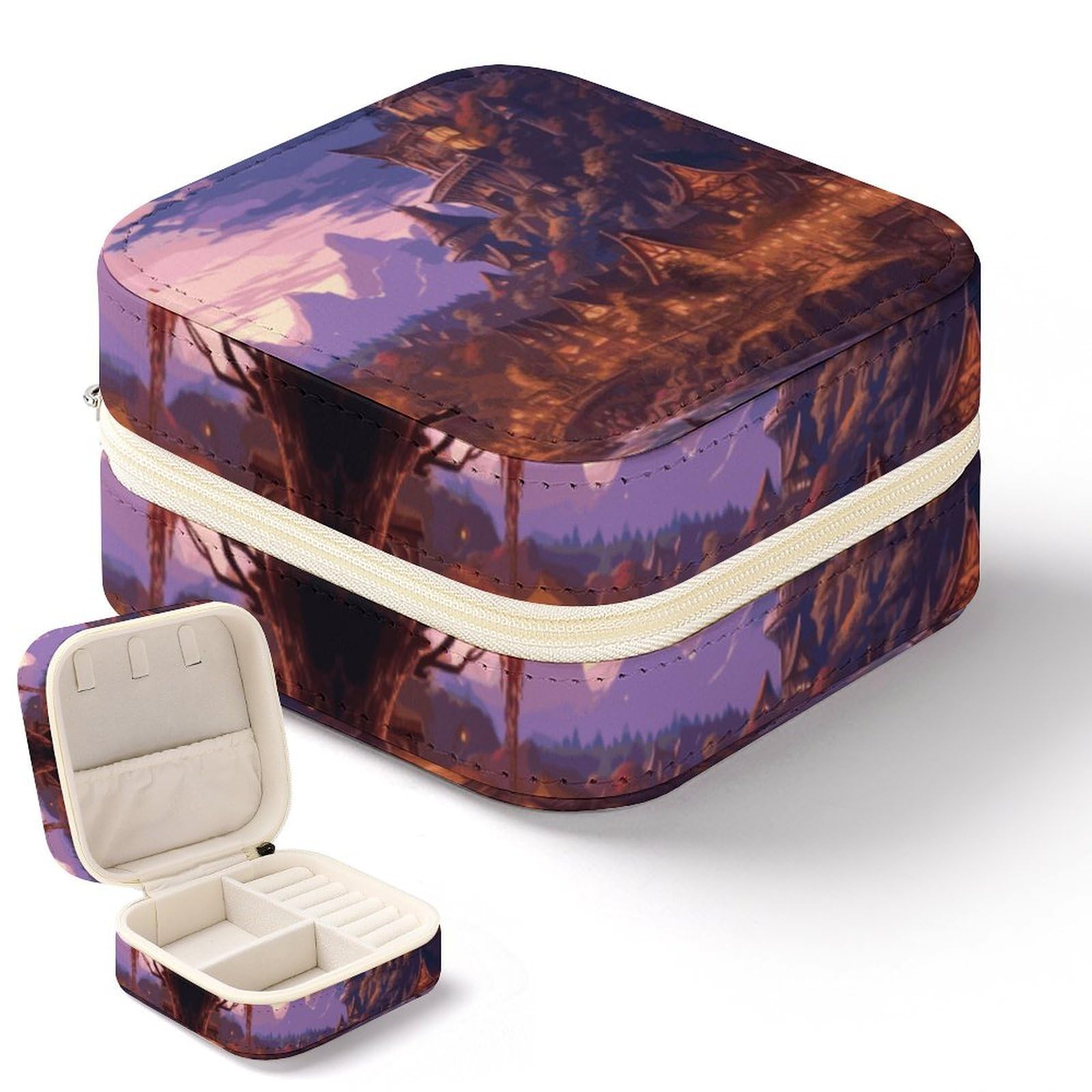 Boîte à bijoux en cuir synthétique haut de gamme motif artistique