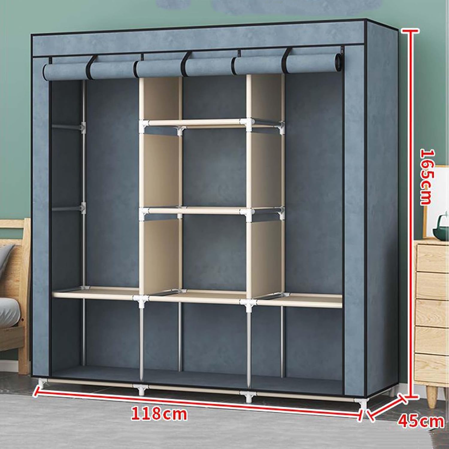 Amunpitic Portable Closet with Hanging Rods, Wardrobe Closet for Hanging Clothes, Bedroom Clothes Closet Storage Organizer, Fabric Wardrobe, for Hanging Clothes, Easy to Assembly (F 70x45x155cm)