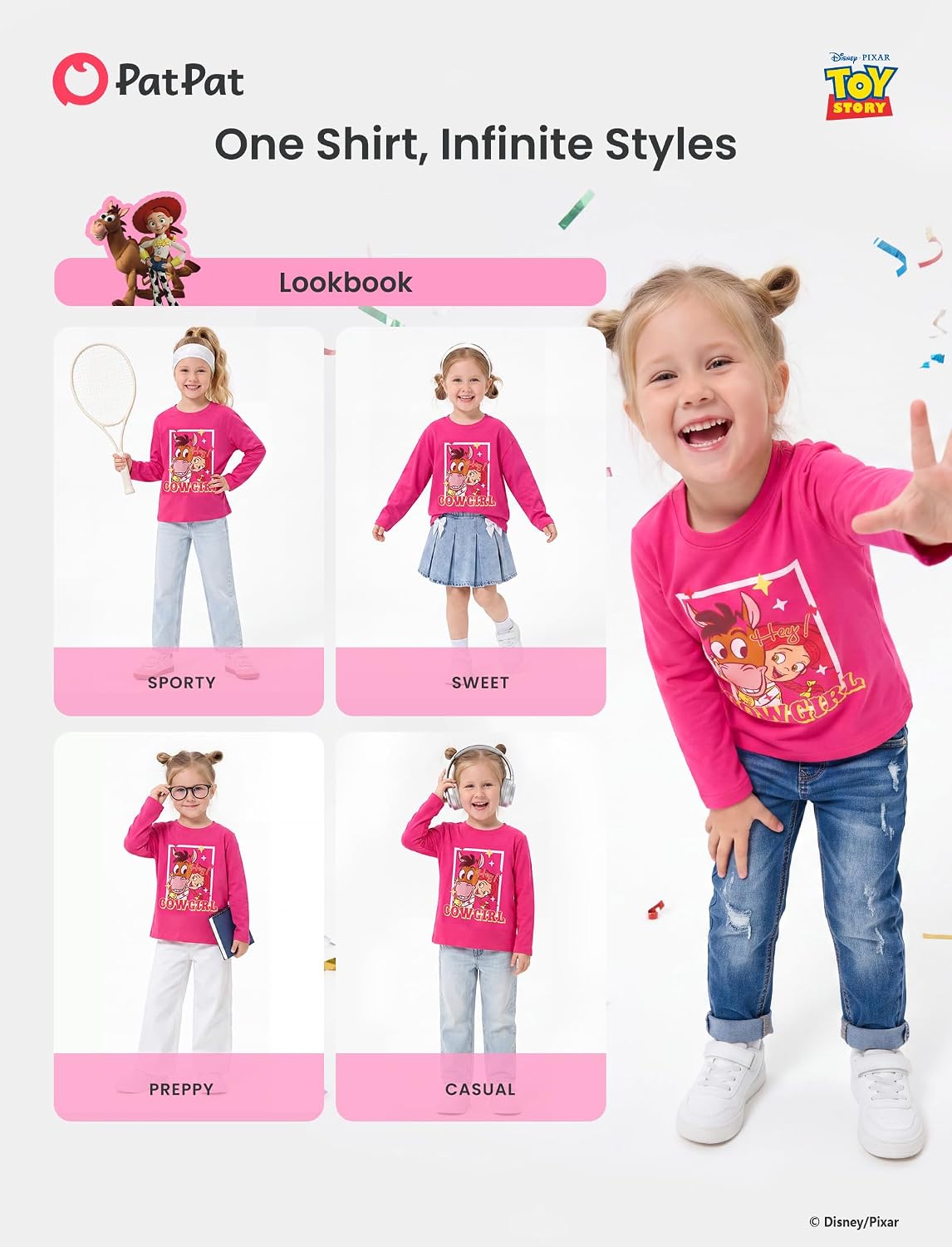 Disney Girls & Boys Long Sleeve Shirt 2-9Y, Cotton Graphic Tees, Cute Tops