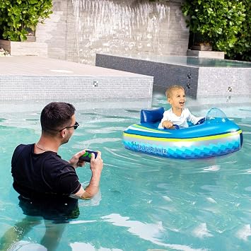 PoolCandy Motorized Baby Pool Float with Remote | Safe Toddler Inflatable Boat | Ages 14 | Propeller Guard &