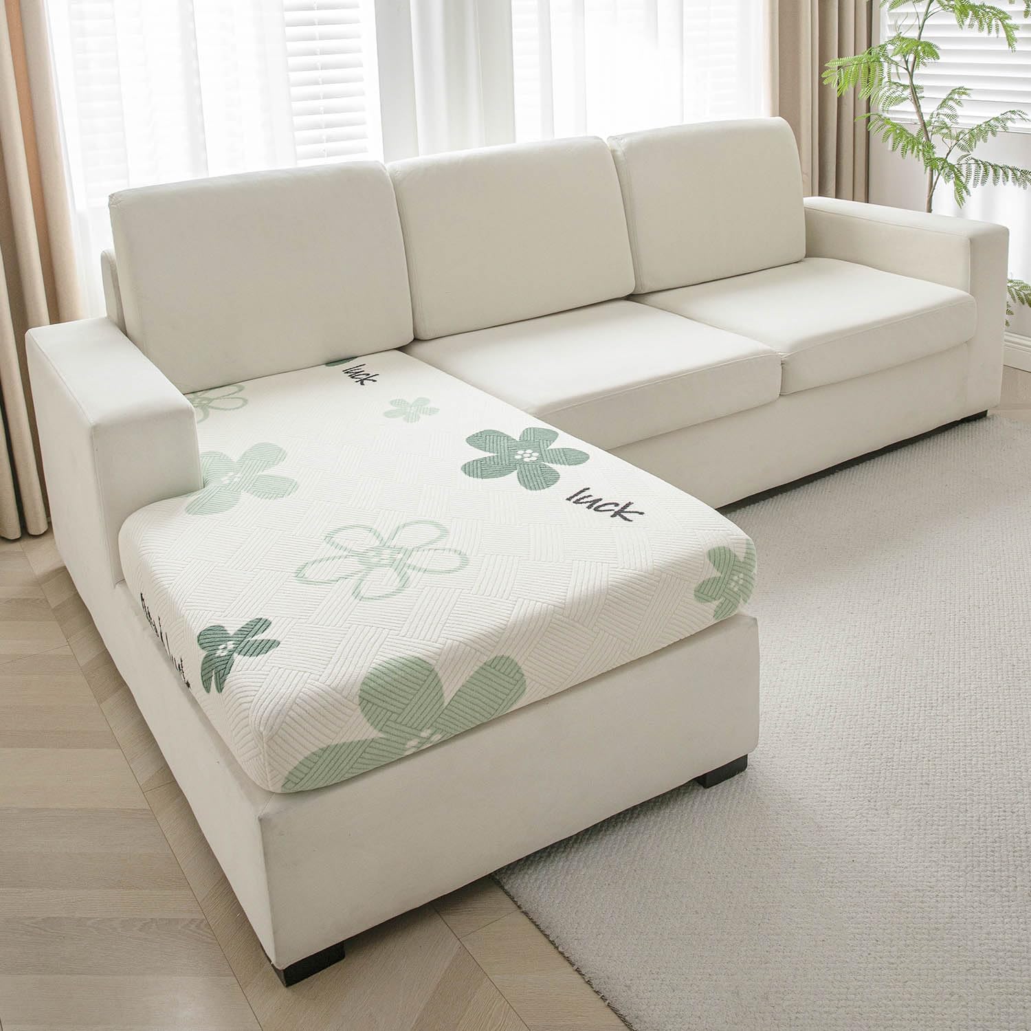 HOKIPO Super Stretch Fleece Chaise Cover Sectional Couch Covers for L Shaped Sofa, 1 Piece Chaise Cover, Celadon Green (AR-5343-GRN)-image-26
