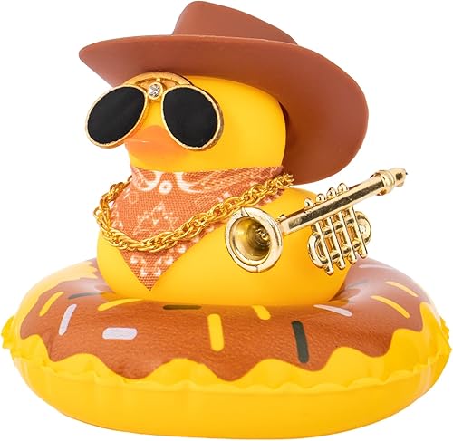 wonuu Adorno de pato para automóvil, accesorios de goma con lentes de sol, sombrero, collar, anillo de natación y mini instrumentos musicales,