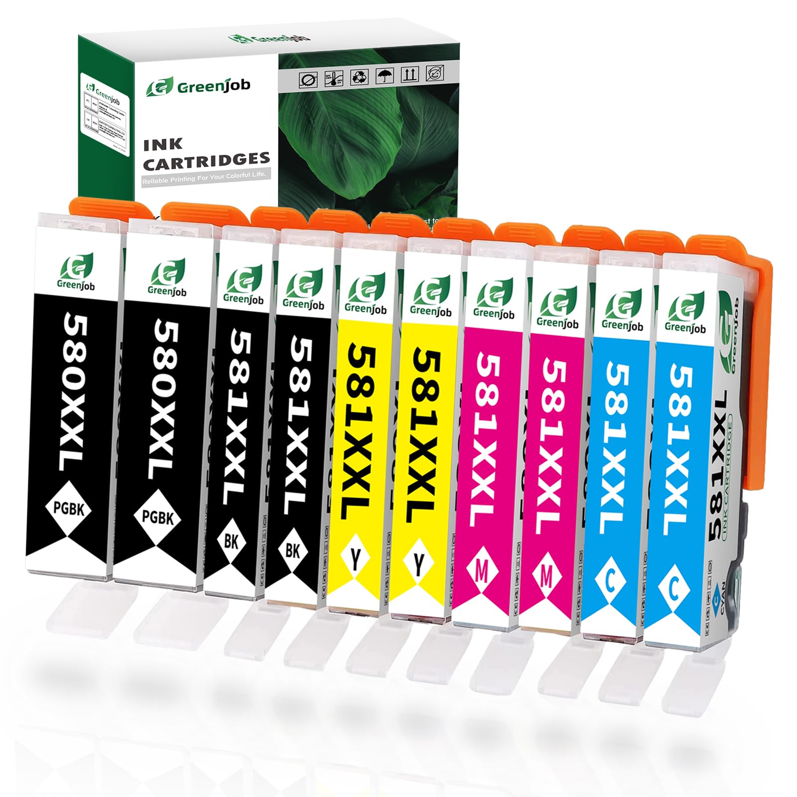 Greenjob PGI-580XXL CLI-581XXL Compatible Ink Cartridges Replacement for Canon PIXMA TS6150 TS6151 TS6250 TS6251 TS6350 TS6351 TS705 TR7550 TS8150 TS8151 TS8250 TS8251 TR8550 TS9150 TS9550 (10-Pack)