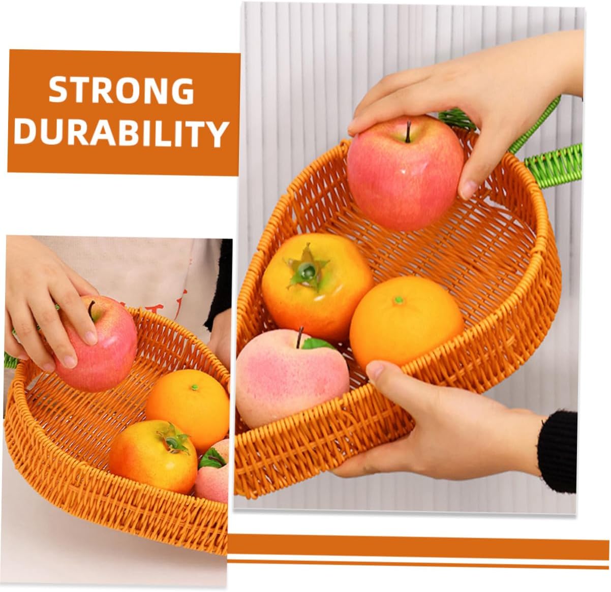 CHILDWEET Carrot-shaped Wicker Fruit Basket Set 3pcs Handmade Rattan Fruit Storage Baskets for Kitchen Countertop Living Room Snack and Bread Serving Tray