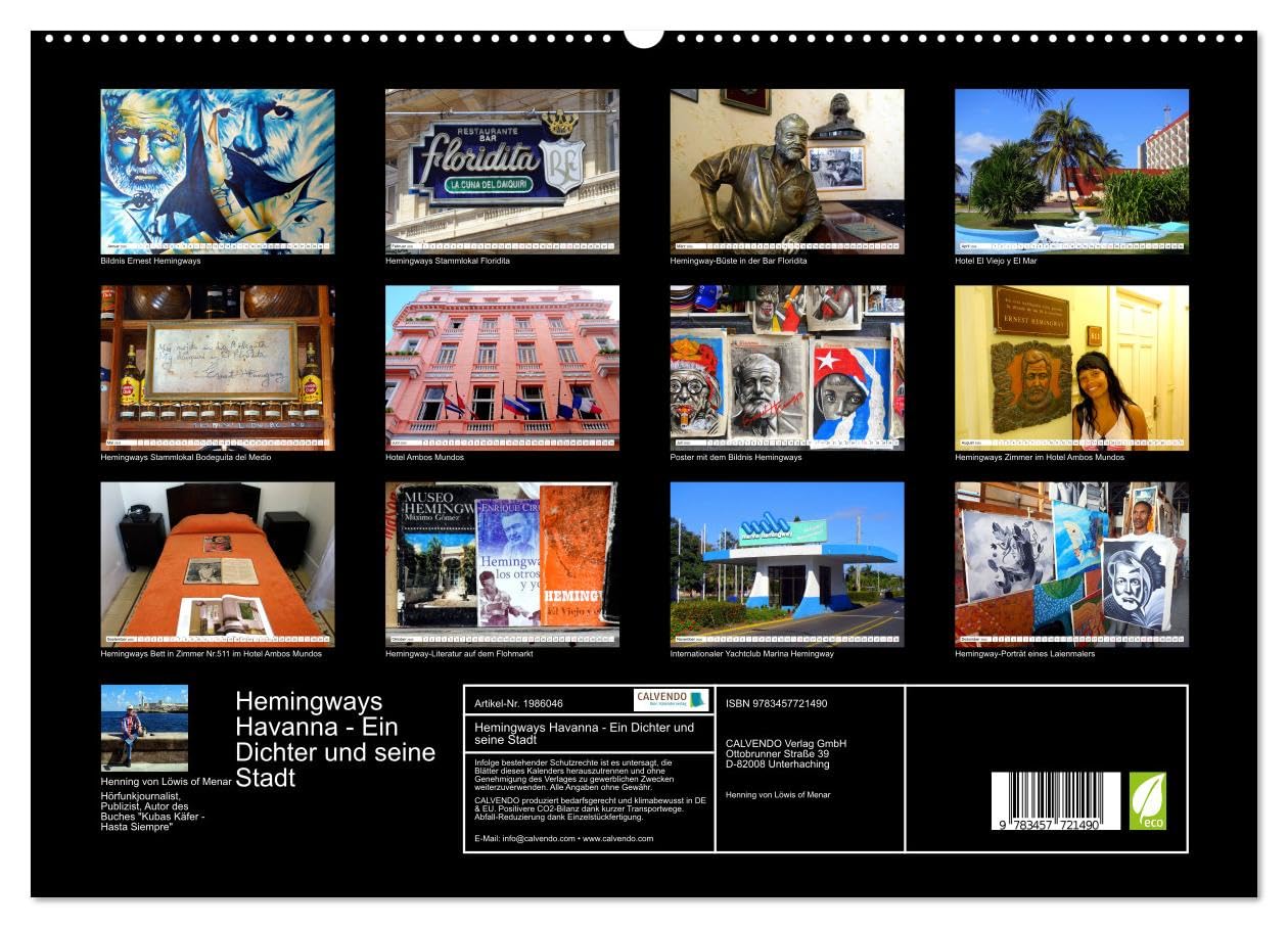 Hemingways Havanna - Ein Dichter und seine Stadt (hochwertiger Premium Wandkalender 2026 DIN A2 quer), Kunstdruck in Hochglanz: Auf Hemingways Spuren in der kubanischen Hauptstadt (CALVENDO Menschen)