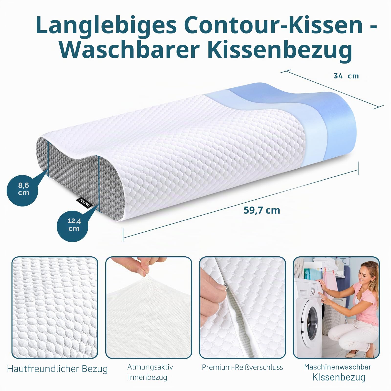 Polovo Nackenkissen Memory Foam zur Schmerzlinderung Bettkissen zum Schlafen, Ergonomische Orthopädische Halswirbelsäule für Nacken- und Schulterschmerzen, Seite Rücken Bauchschläfer