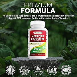 Best Naturals L-Arginine L-Citrulline Complex 1000 mg 250 Tablets (250 Count (Pack of 3))