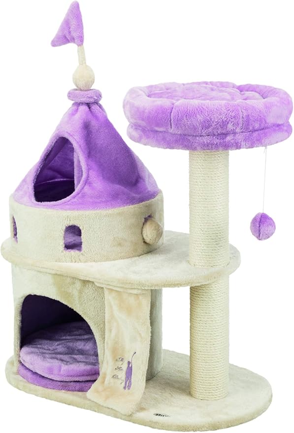 Casa para gato tipo castillo beige 27.5x14.75x35.25 in miniatura 4