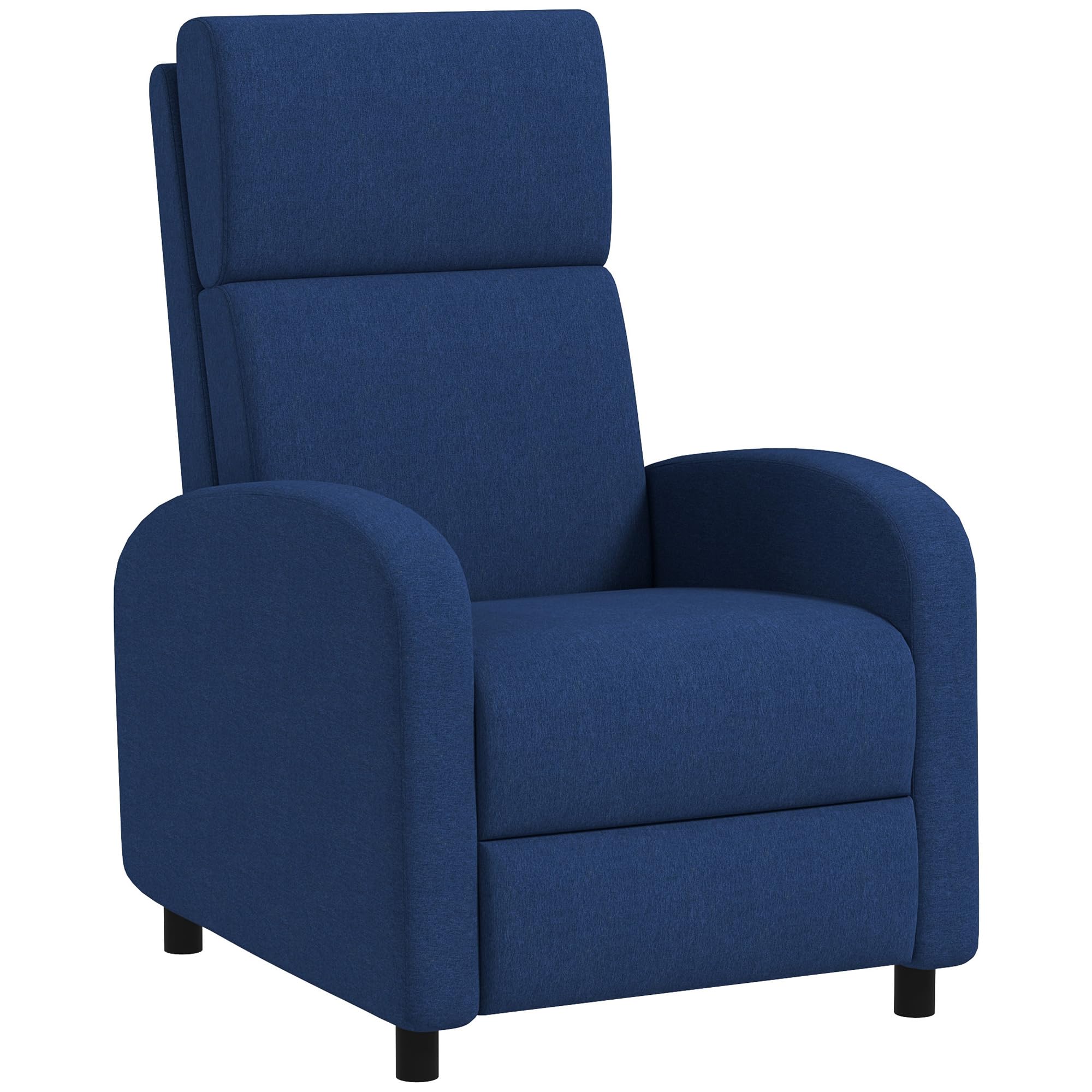 HOMCOM Poltrona Relax Reclinabile Manuale 160° con Poggiapiedi, Poltroncina Reclinabile Imbottita Ergonomica in Tessuto Effetto Lino per Camera da Letto, Ufficio, Salotto e Soggiorno, Blu