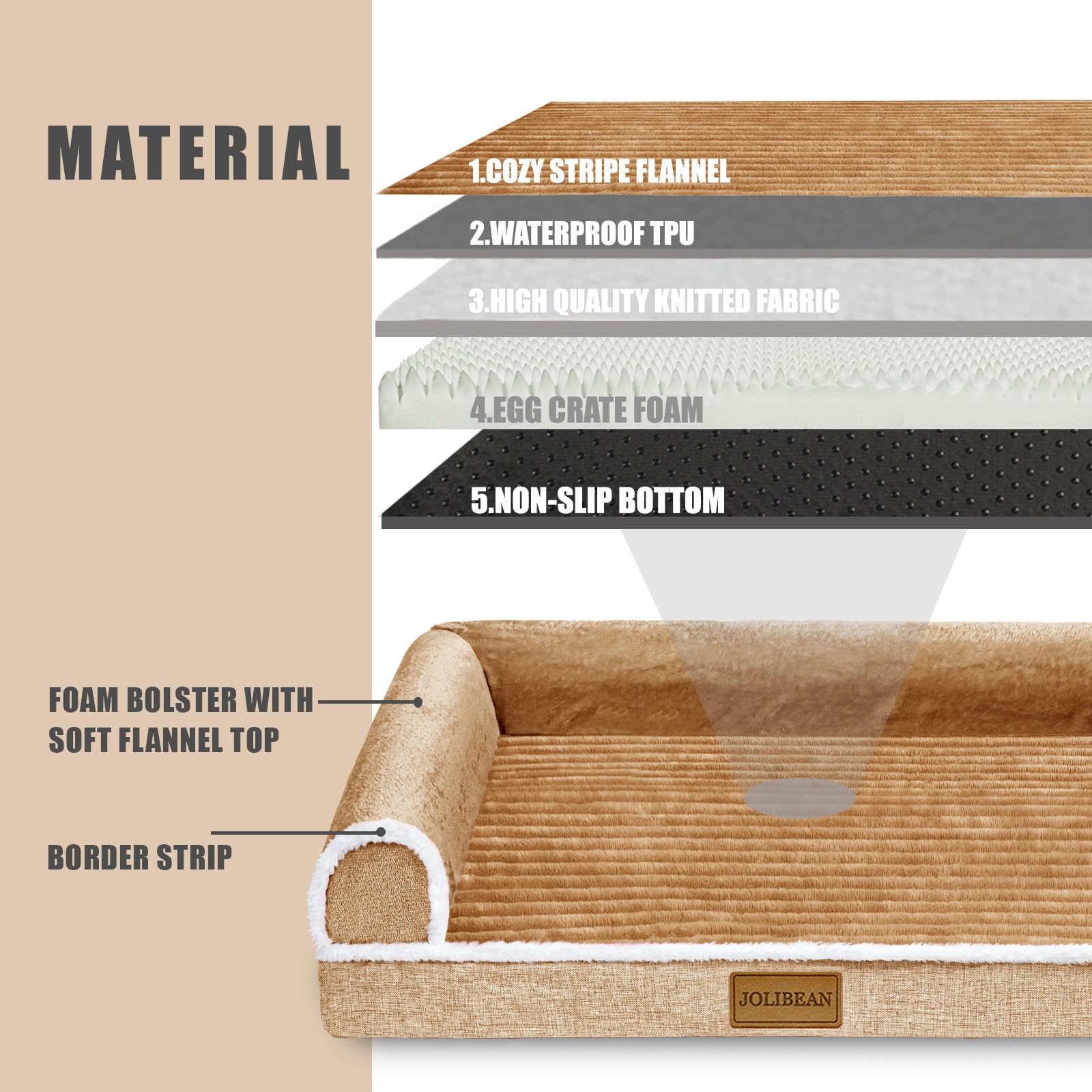 Cama Perro Grande Ortopédica, Colchoneta Perro de L con Espuma De Caja De Huevos, Sofá Perro con Impermeable Lavable Desenfundable, 106x28cm, Marrón