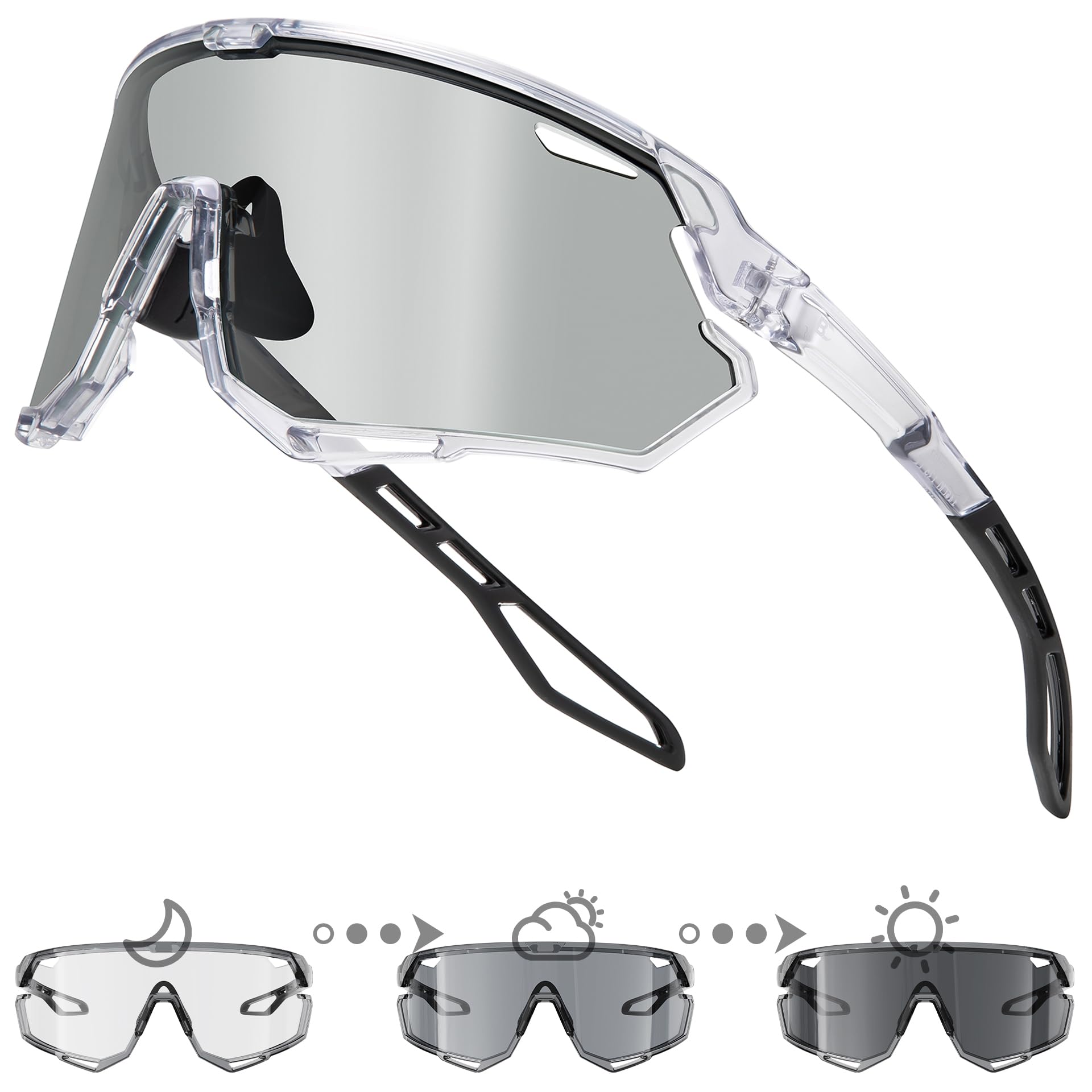 Occhiali da ciclismo sportivi fotocromatici: occhiali da sole leggeri con protezione UV400 per uomini e donne, attività all'aperto, corsa, MTB