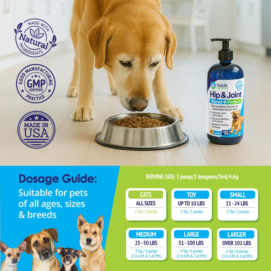 Liquid Glucosamine for Dogs - Advanced Joint Supplement for Dogs Ages with Chondroitin, MSM & Hyaluronic Acid - Repairs & Protects Joints, Supports Mobility & Pain Relief - 16oz