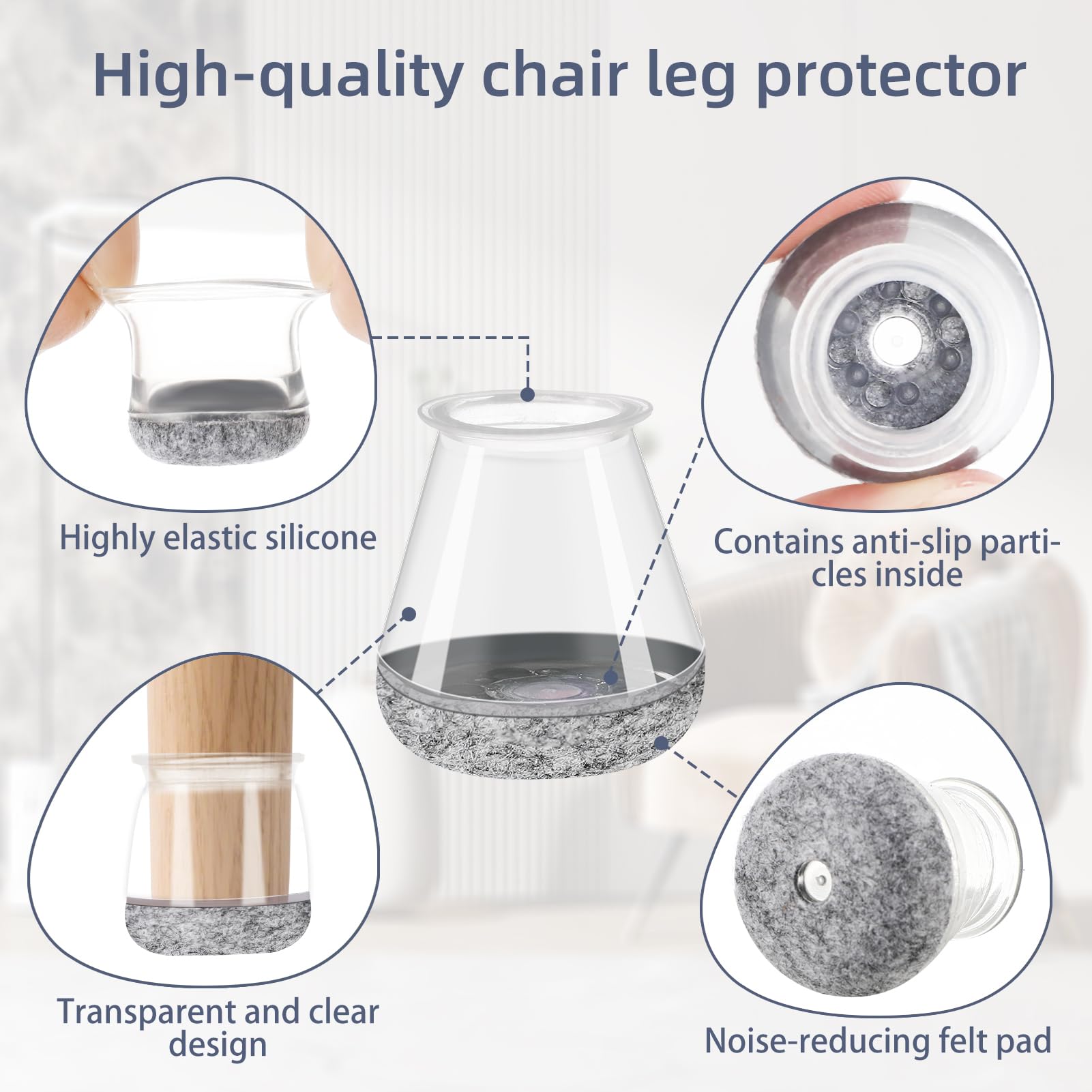 Zikenis 24 pezzi Gommini Rotondi per Sedie,Tappi per Sedie in Silicone,Rotondo Trasparente Caps Protector Pad,Protegge il Pavimento dai Graffi e gambe del tavolo