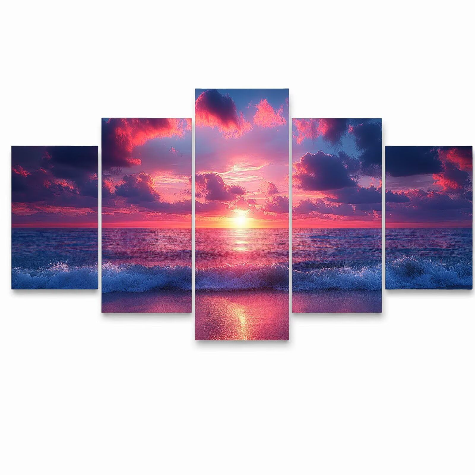 5 Pack Leuchtend Malen Nach Zahlen Erwachsene Strand Drei Größen YCBZ-1943 | DIY Set Erwachsene mit Pinselset Acrylfarben Set Fünf Leinwand zum Bemalen Meer für Deko Wohnzimmer Geschenke für Frauen