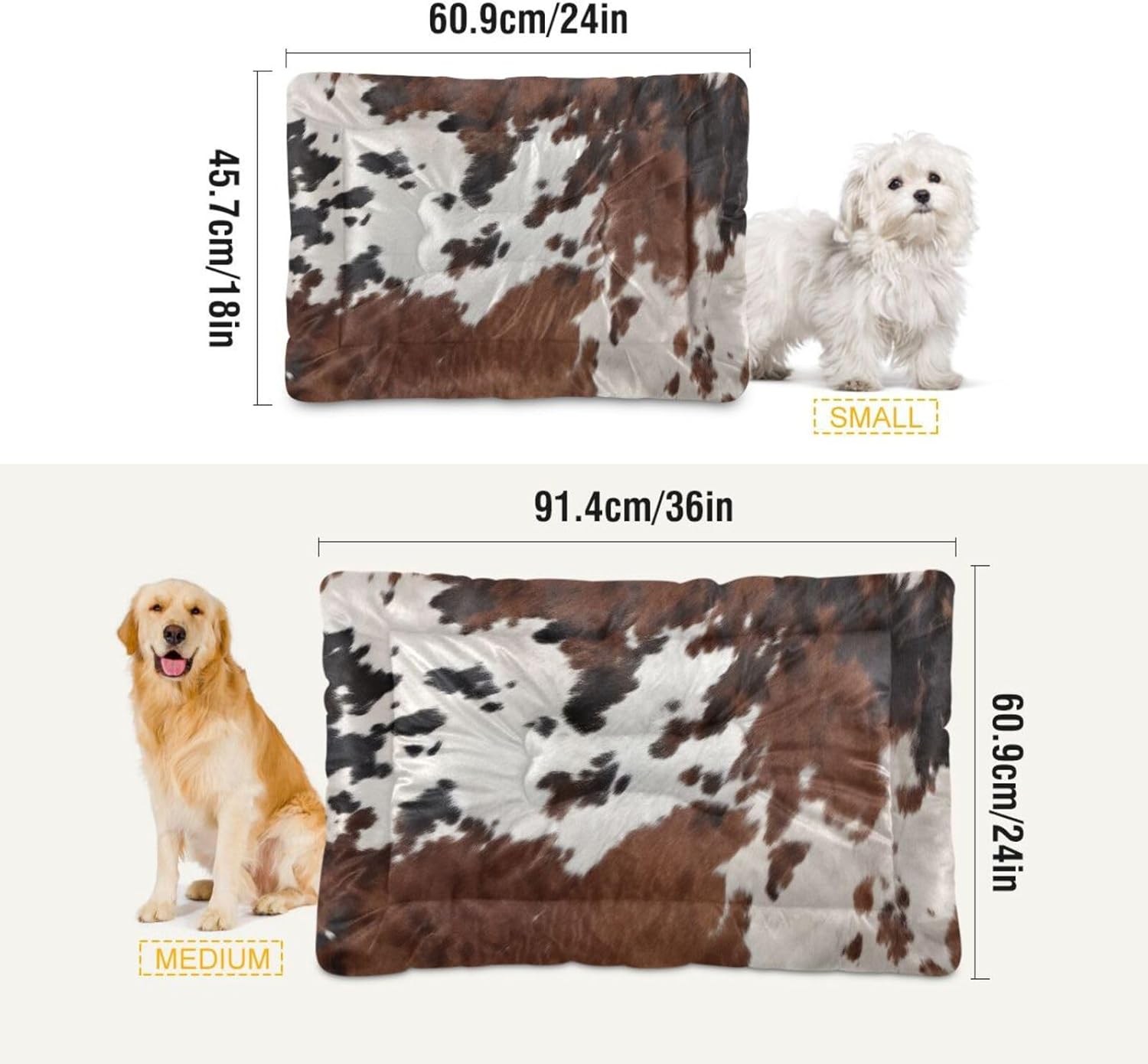 review Cow Print Calming Dog Bed Cat Bed Soft Comfortable Washable Anti-Slip Pet Mat Dog Crate Pad for Small Medium Large Dogs