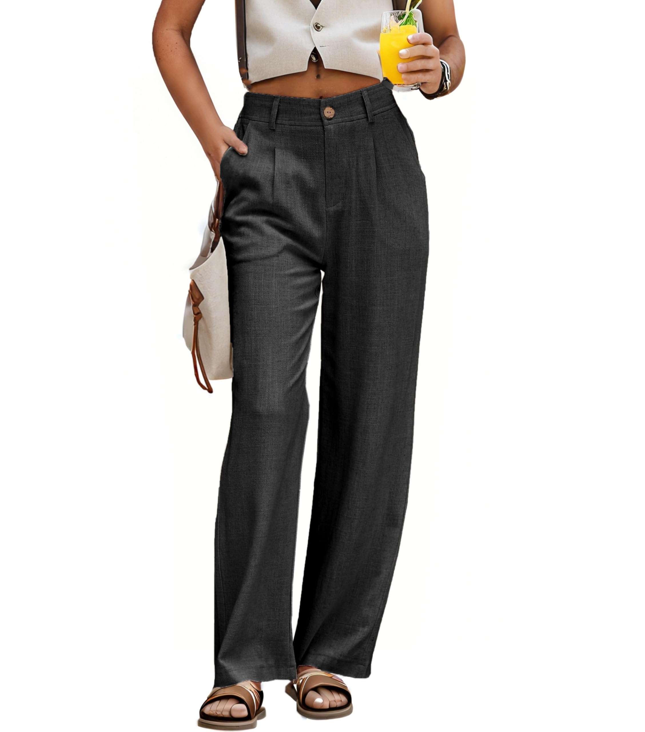zsangbee Womens Linen Pants Summer Dressy Beach Wide Leg Linen Trouser Work Business Casual Slacks