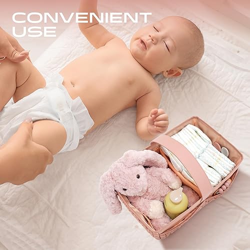 Miniatura 5 de Lujoso organizador de pañales para bebé, cesta de almacenamiento para niños y niñas recién nacidos, cesta de viaje para pañales y toallitas de bebé,