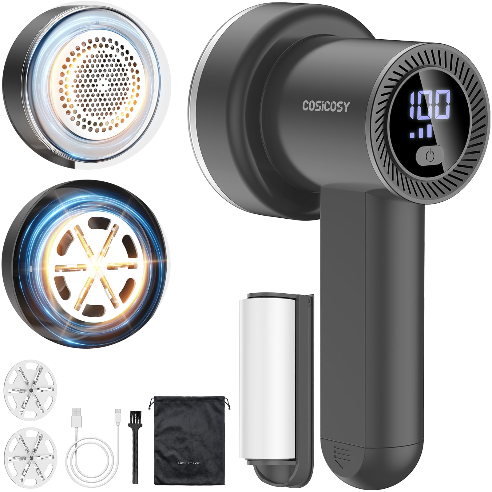 Cosicosy Clothes Debobbler, Fabric Shaver Lint Remover, LED Display, Grey