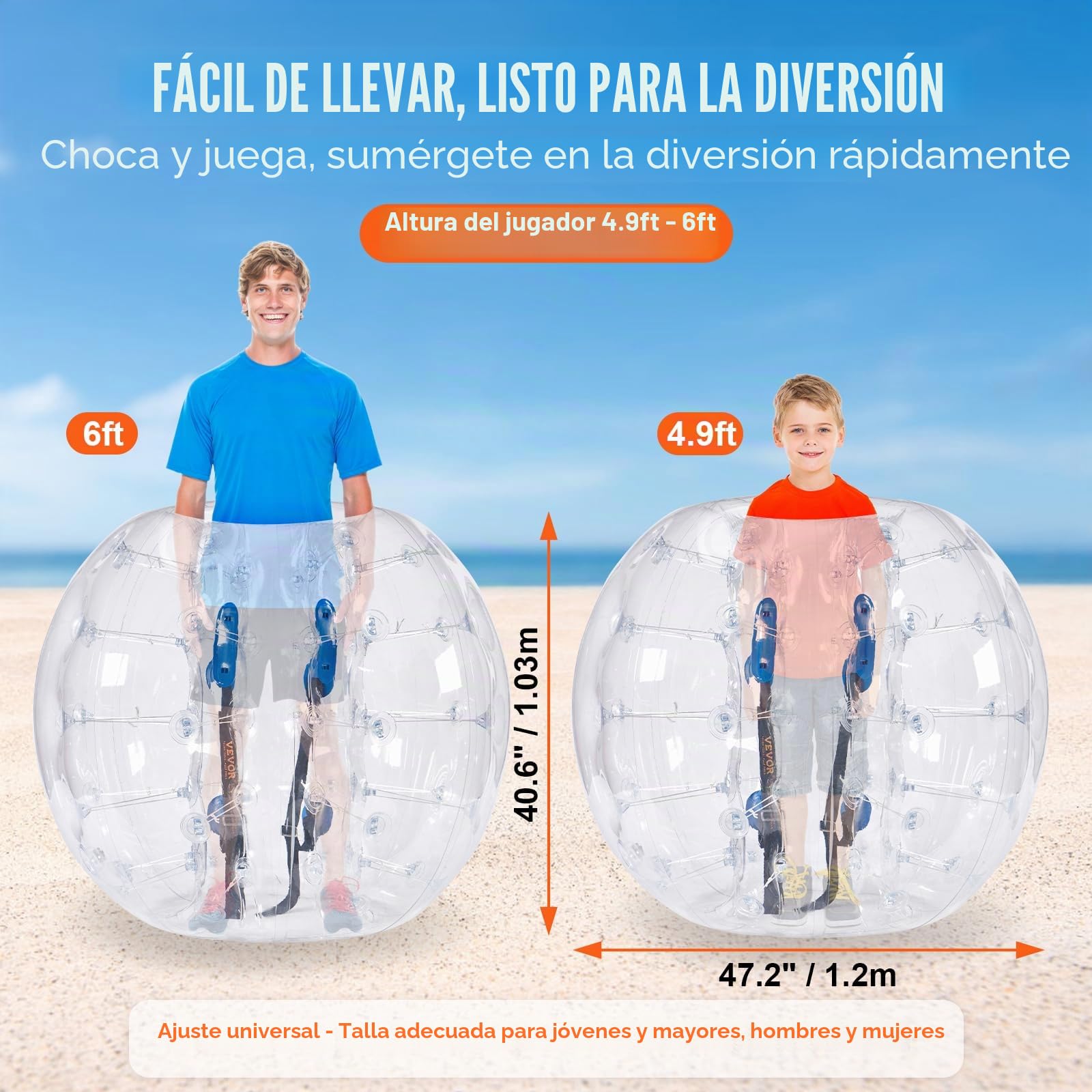 VEVOR Bolas inflables de parachoques, paquete de 2, bolas de sumo Zorb cuerpo de 1,2 m para adolescentes y adultos, bolas de burbujas de hámster humano de PVC de 0,8 mm de grosor para juegos de equipo