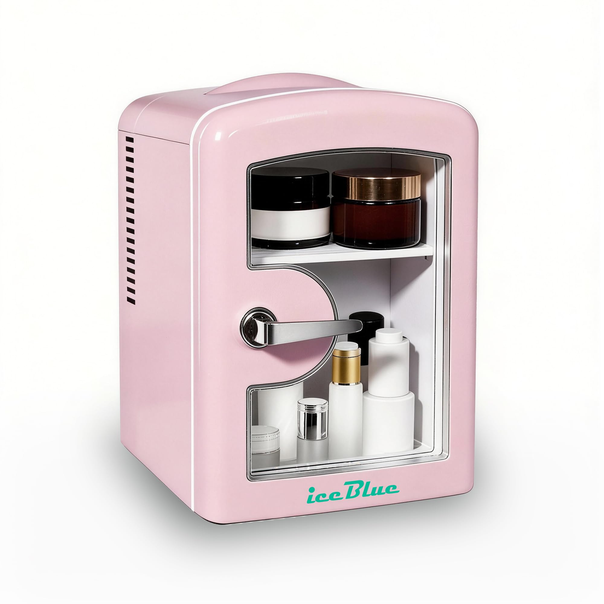 Mini Fridge, 4 Liter /6 Cans Skincare Fridge with Viewing Window - Pink