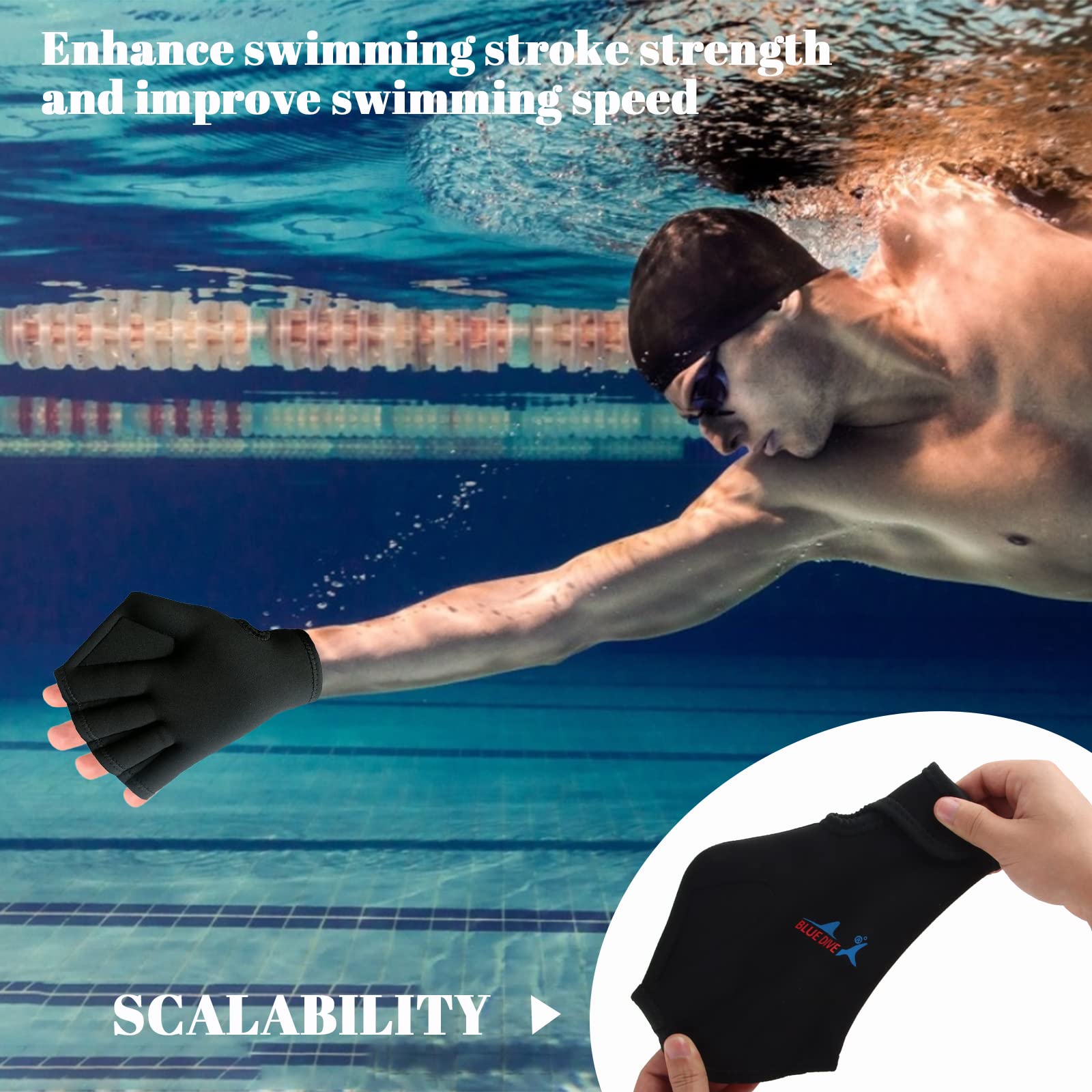 Guanti da Nuoto, ZoneYan Guanti Acquatici con Cinturino con Cinturino da Polso, Aqua Glove Unisex Adulto, Nuoto Palmati Guanti, Swim Gloves, Guanti Palmati in Neoprene, Aqua Fit Guanti a Palma