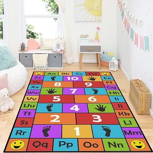 Alfombra educativa con números del alfabeto ABC, tapete antideslizante y lavable para sala de juegos, sala de juegos, aula, color rojo, 31 x 47