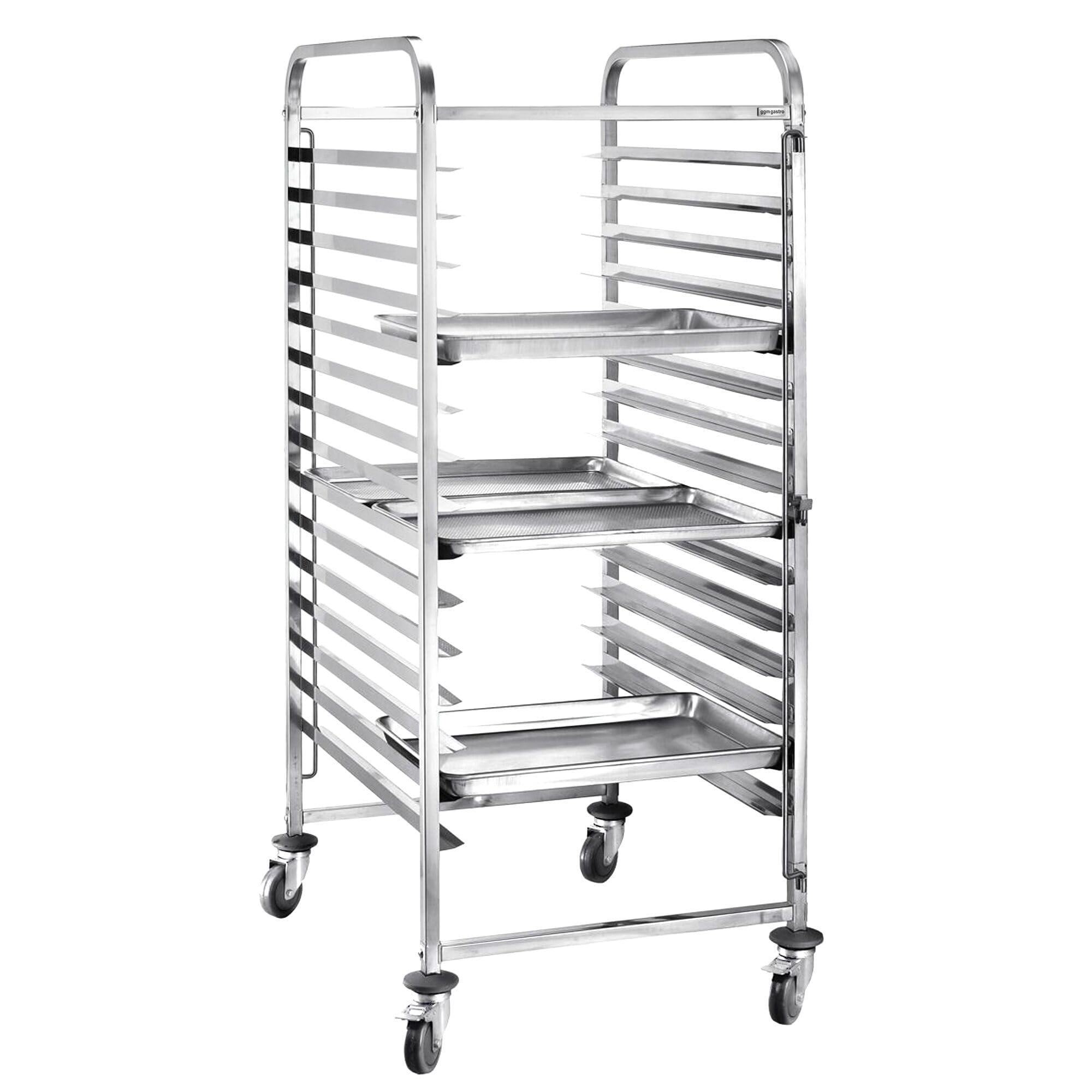 Tablettwagen - für 15 Tabletts EN 600x400 | Hochwertiger Edelstahl AISI 304, zeitsparende Reinigung, integrierte Sicherungsstange, sofort einsatzbereit, robust