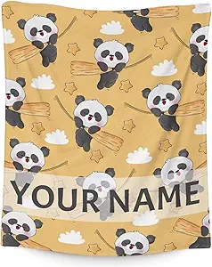 Personalized Panda Blanket Gifts with Name - 30"x40" Cute Throw Blanket for Kids, Adults - Yellow Soft Fuzzy Blankets for Couch & Office