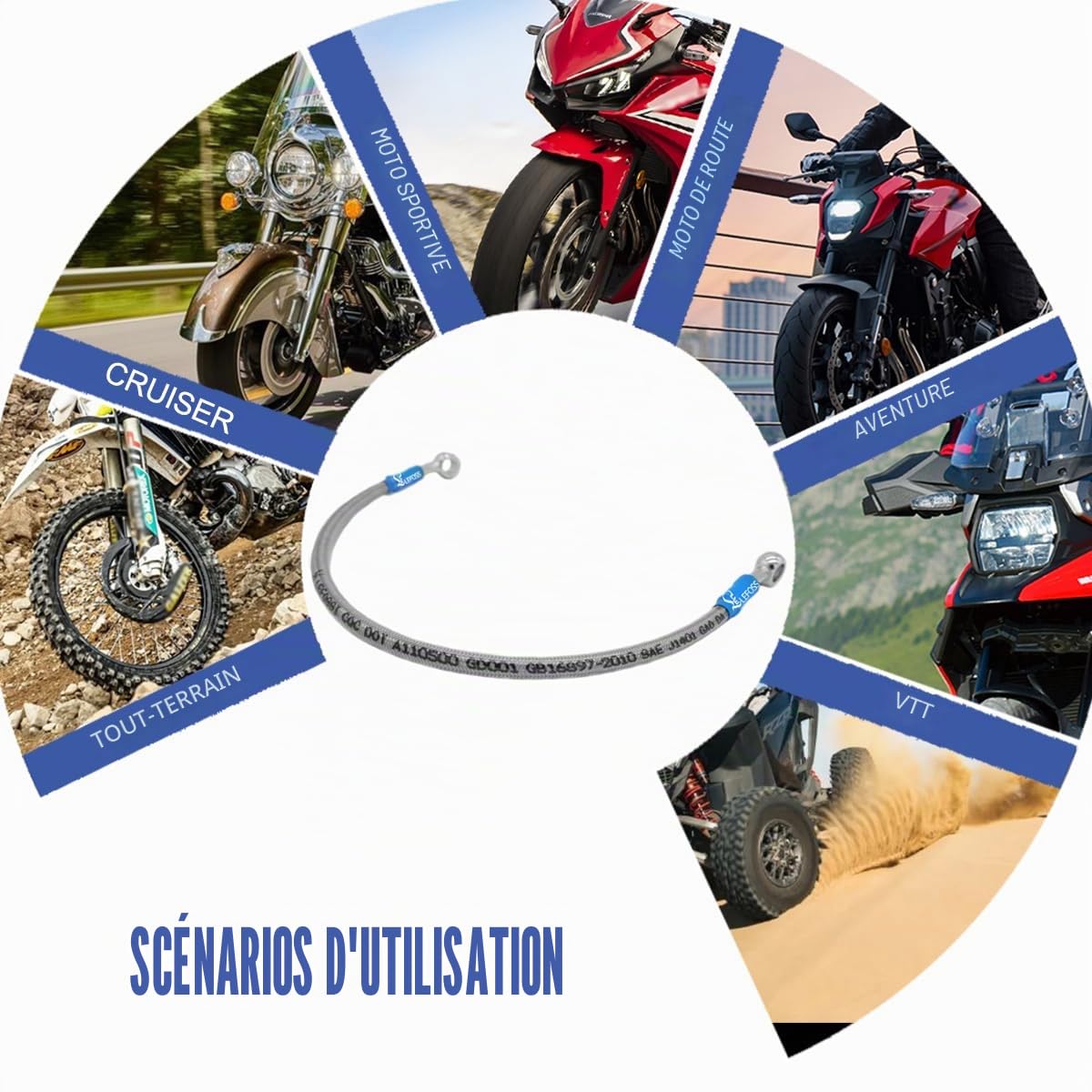 390mm 39cm LE LEFOSSI Universal Moto Tuyau De Frein Tressé en Acier Hydraulique Renforcer Frein Embrayage Huile Tuyau Tuyau De Conduite pour Pit Dirt Bike Enduro Motocross Street Bikes Sport Bikes