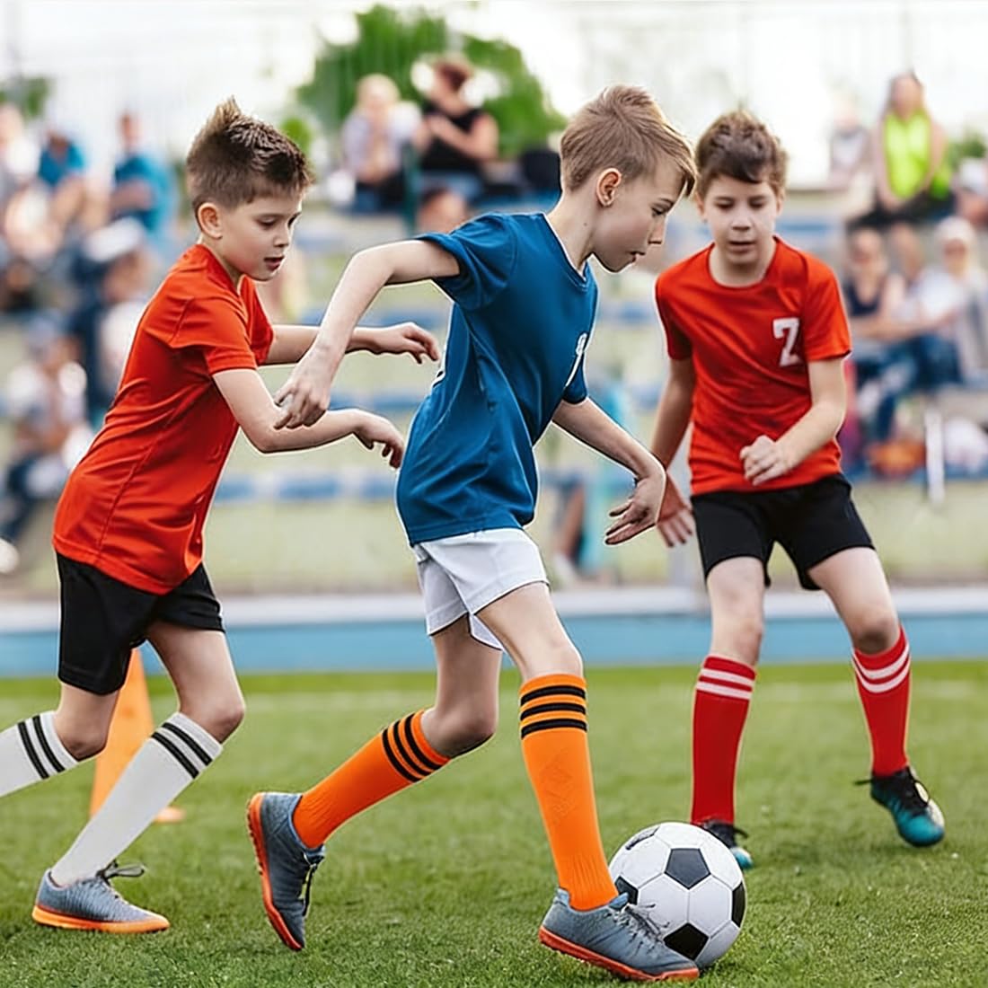 3 Paires Chaussette Foot Enfant Chaussettes De Sport Garçon Chaussettes De Football Antidérapantes Pour Entraînement Au Football Course Sport 26-34 Orange