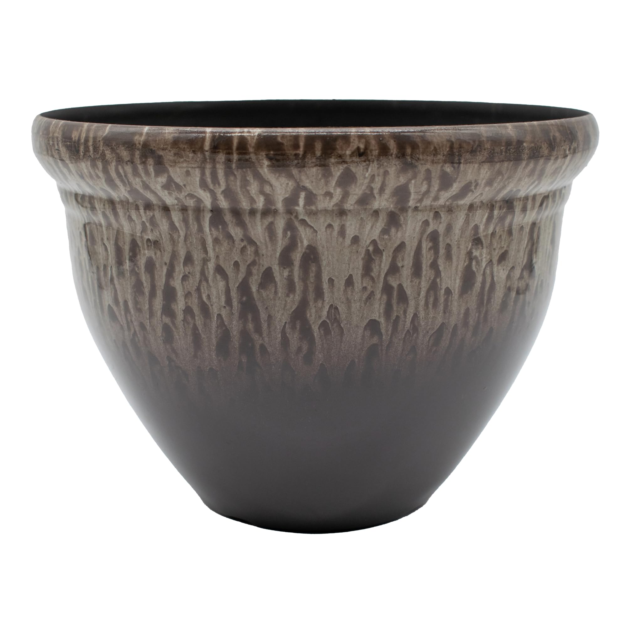 The HC Companies Pizzazz Decorative Round Flower Pots w/Ceramic Look - UV-Resistant Decorative Pot for Outdoor & Indoor Plant Pots - Modern Planter for Flower, Herbs (16” Foggy Gray, Pack of 1)