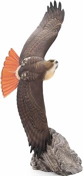 Wild Wings Soaring Red-tailed Hawk Sculpture by Phil Galatas, brown, orange