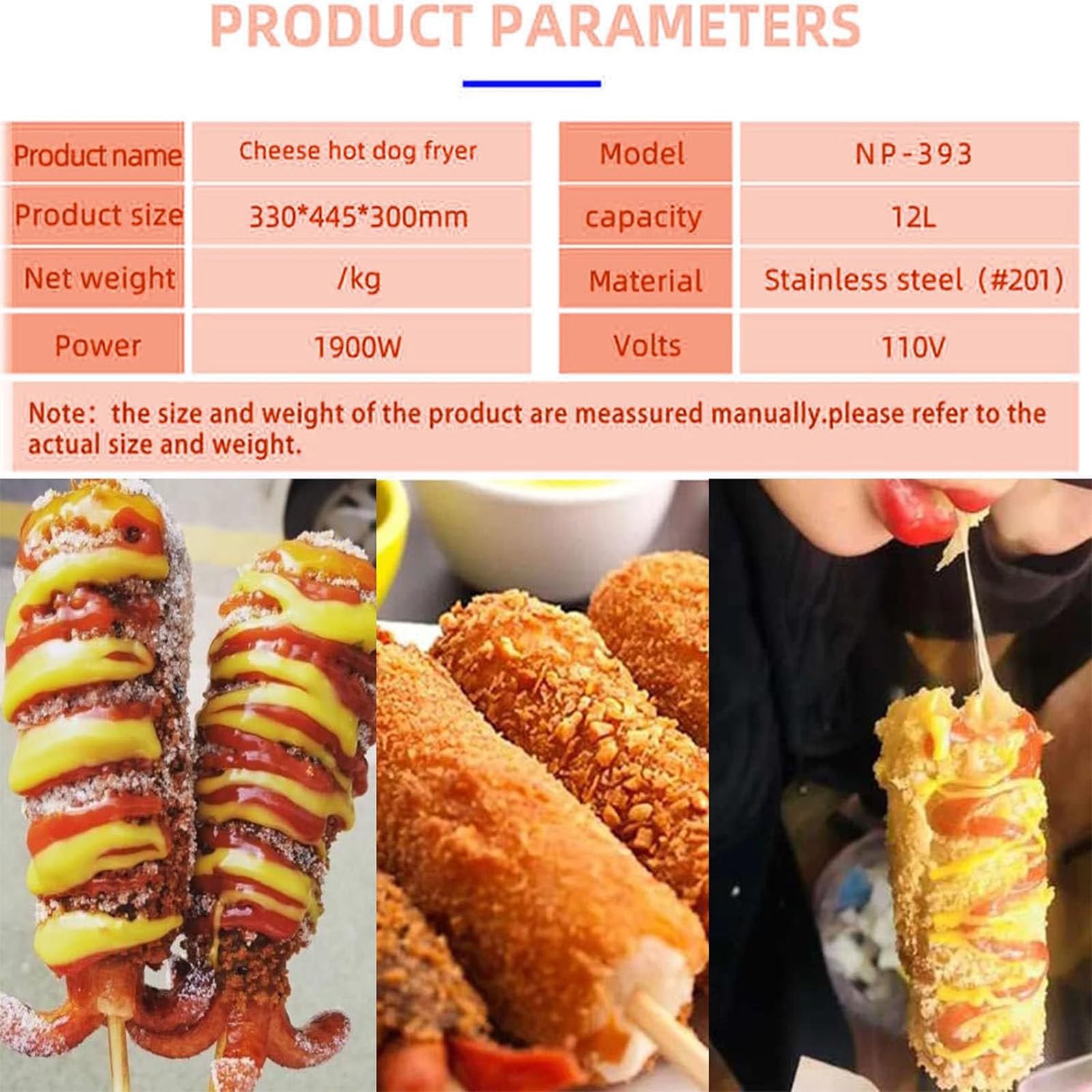 Friggitrice Commerciale,Friggitrice elettrica,Friggitrice Automatica per Bastoncini Hot Dog al Formaggio da 12 Litri,Friggitrice per Corn Dog,Temperatura Regolabile 50-200 ℃,per Ristorante,220V
