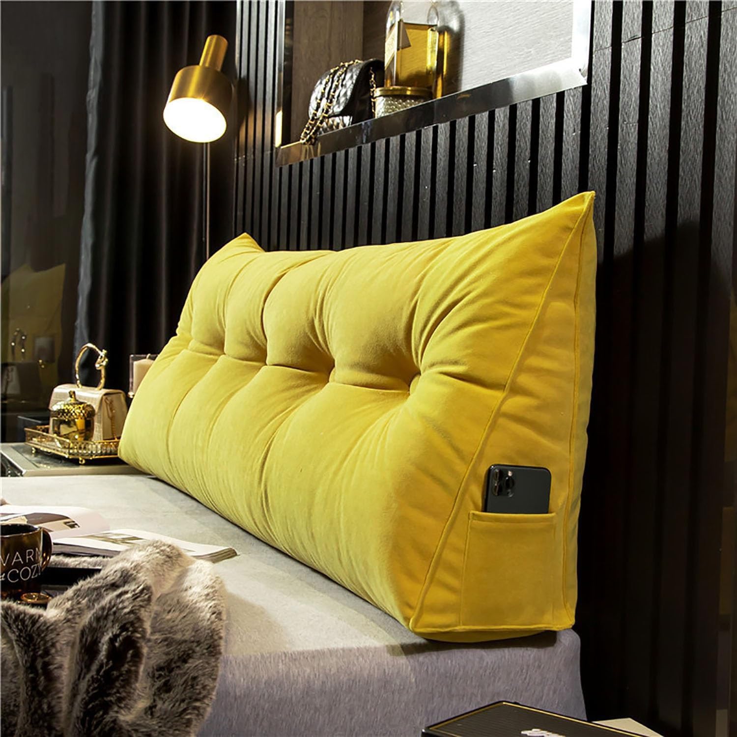 Headboard Pillow Wedge Single Double Bed King Size Gap Filler, Headboard Cushion Reading Pillows Back Lumbar Support Cushion for Sofa,03,60X50X20cm