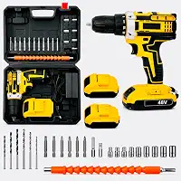 Parafusadeira e Furadeira 48V Sem Fio com Impacto Mandril 10mm Torque 32Nm 2 Baterias Recarregáveis Velocidade Variável Reversível Kit Completo com Brocas Bits Soquetes e Maleta