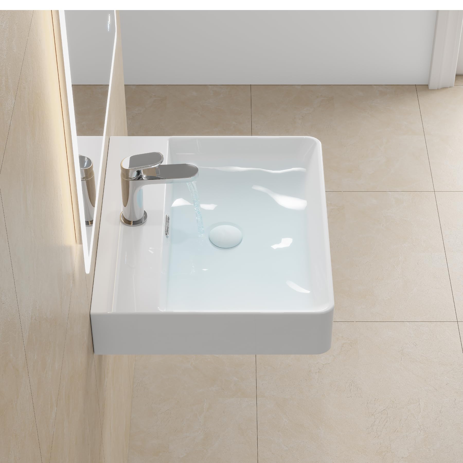 HOROW Lavabo da Bagno 50 cm in Ceramica con Scarico a Scatto