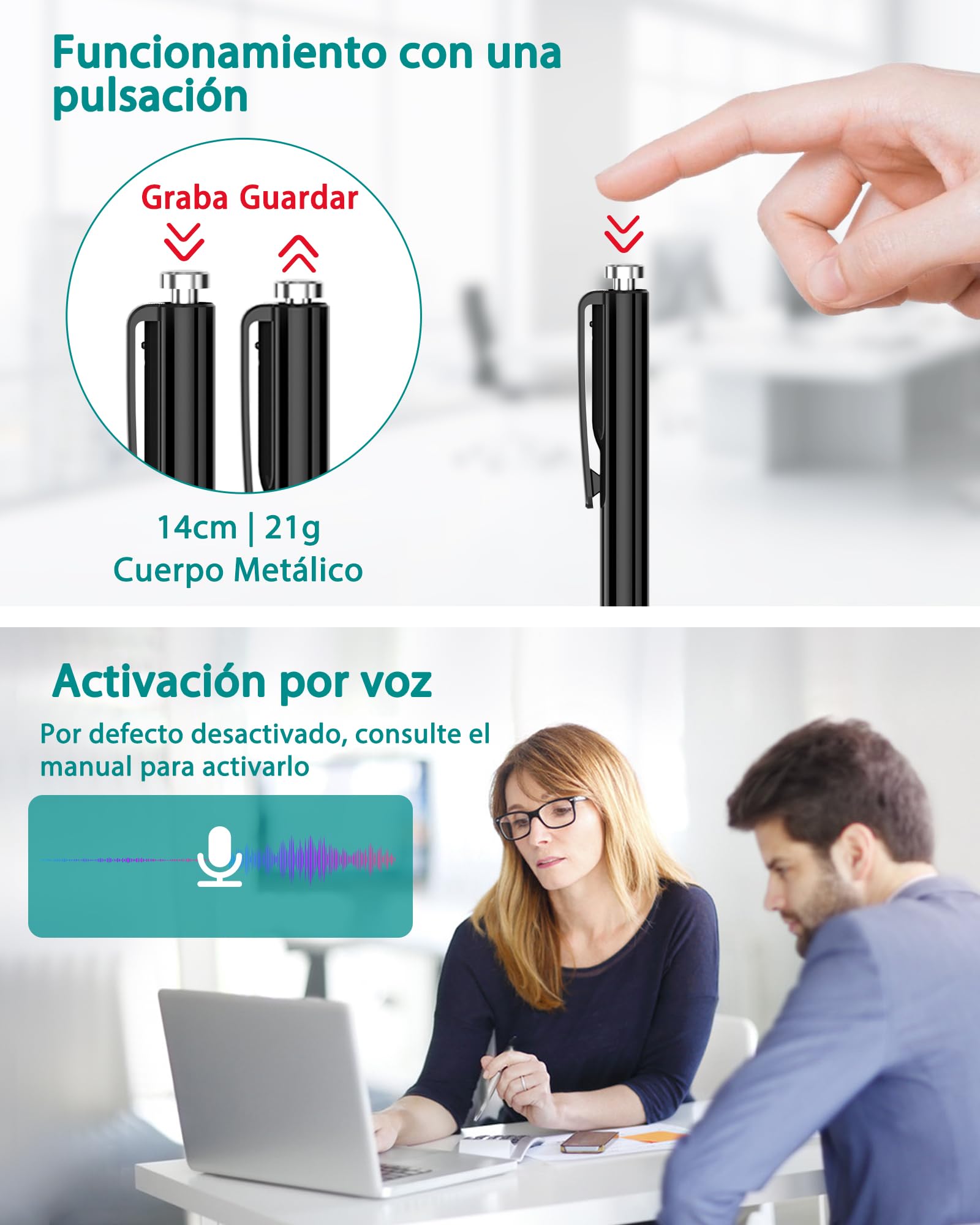 64GB Grabadora de Voz, Grabadora Voz Activada por Voz con Capacidad de Grabación de 908 Horas, Grabadora Digital para Reuniones Clases
